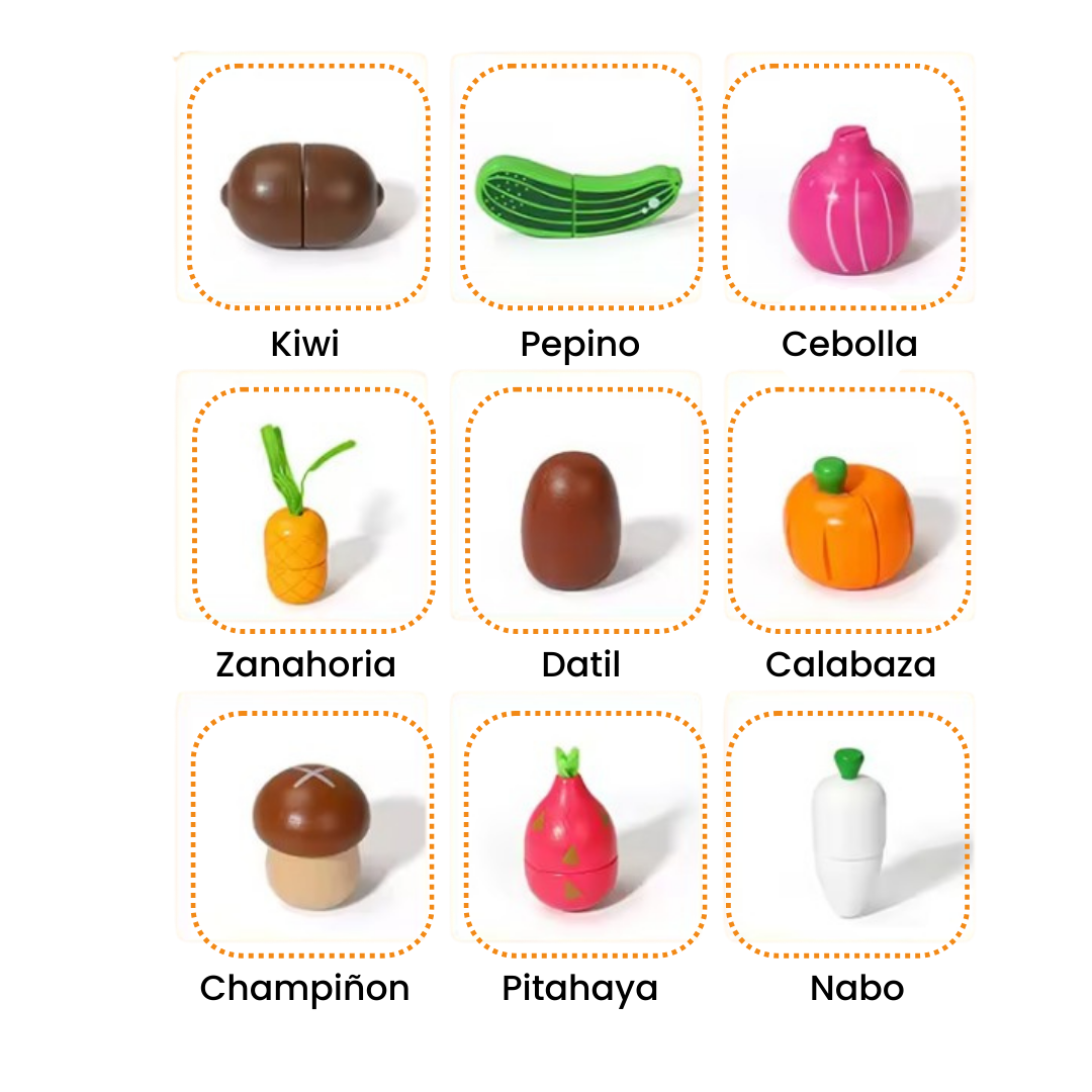 Canasta de Frutas y Verduras de Madera con Imán Montessori