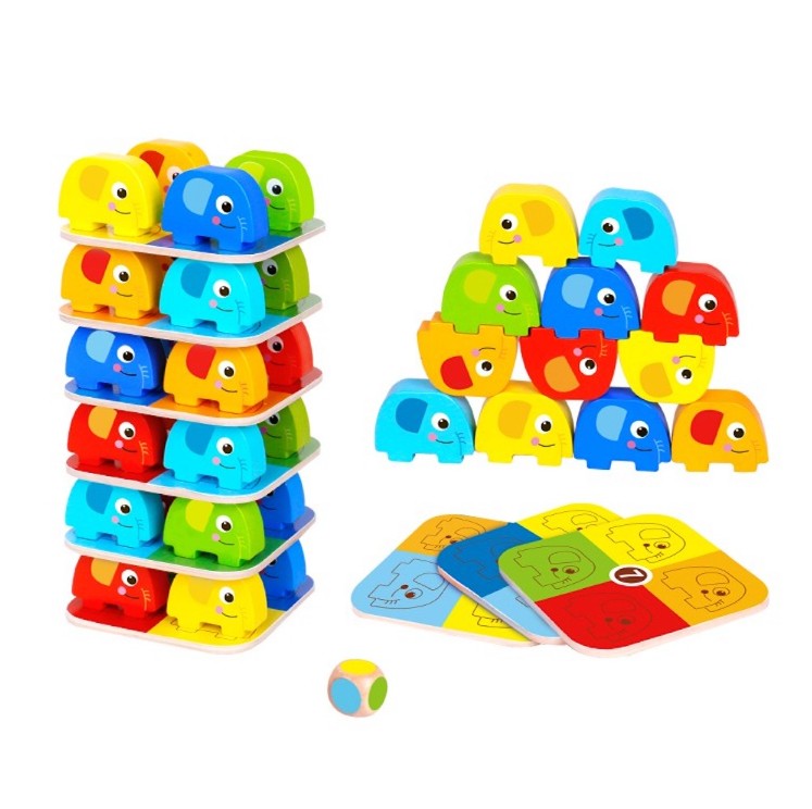 Juego de Apilar Elefantes de Madera