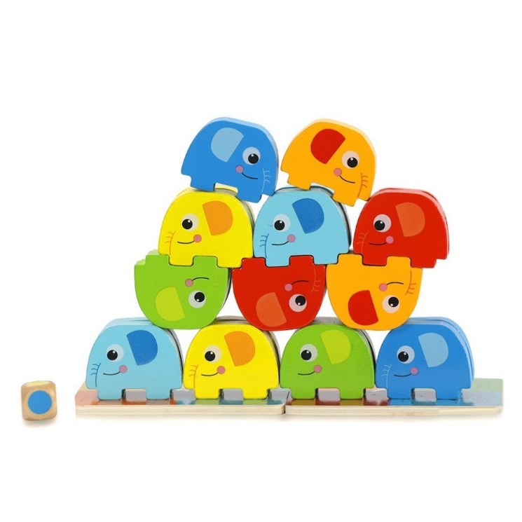 Juego de Apilar Elefantes de Madera