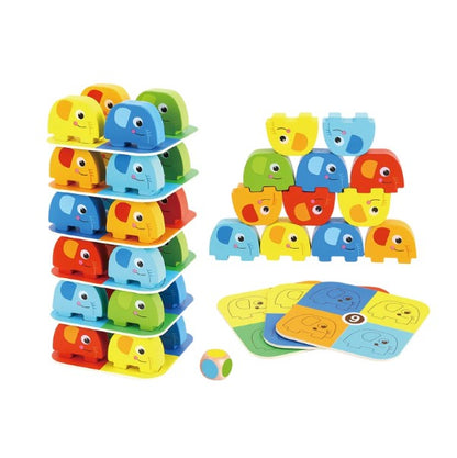 Juego de Apilar Elefantes de Madera