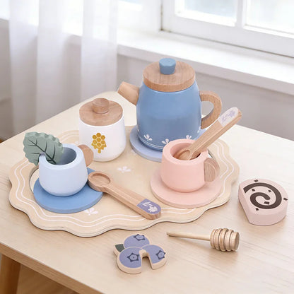 Juego de Te Azul de Madera