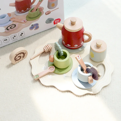 Juego de Te Rojo de Madera
