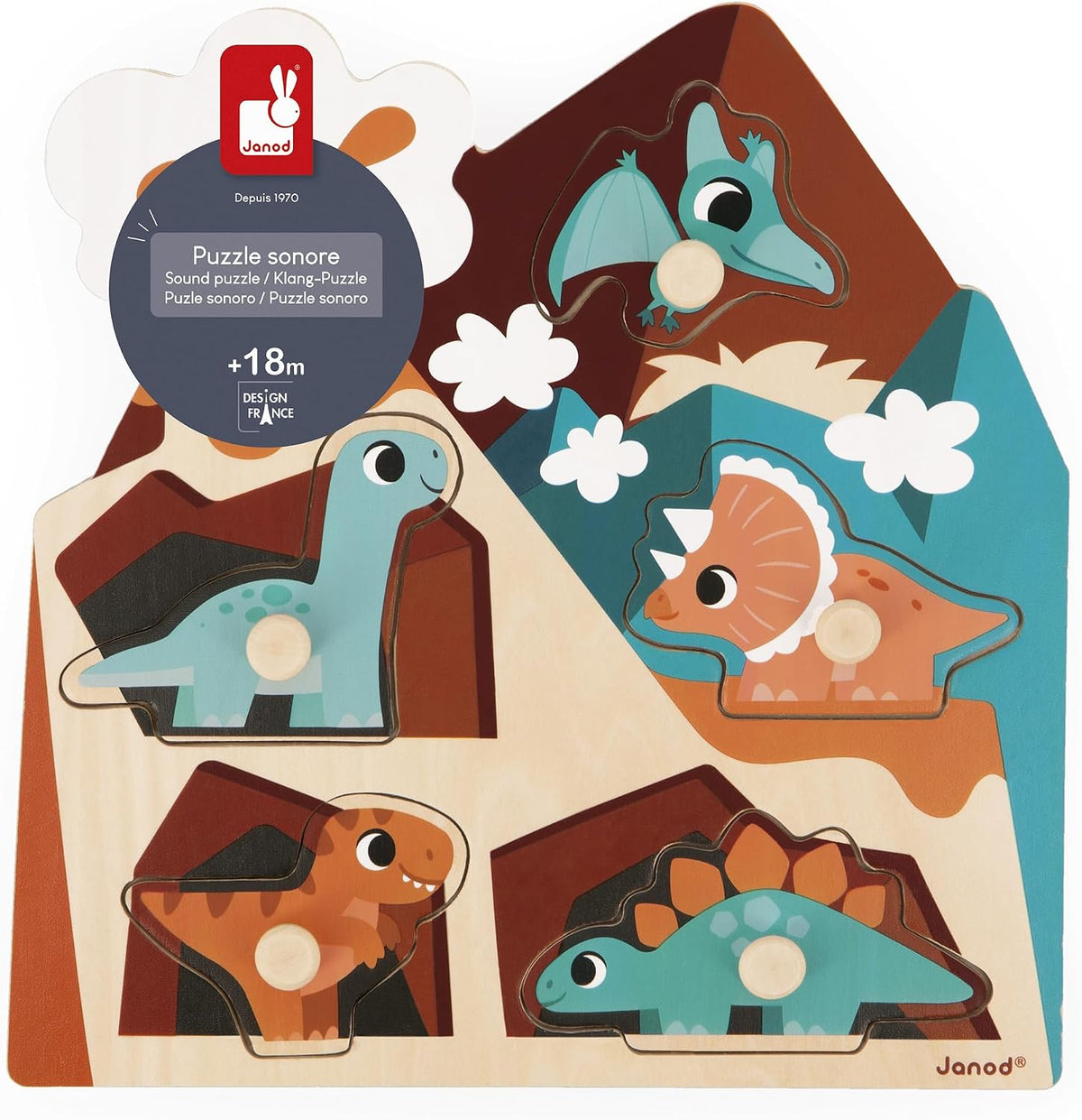 Puzzle Sonoro de Madera Dino