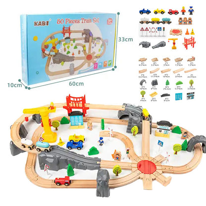 Juego de Tren de Madera - 80 piezas